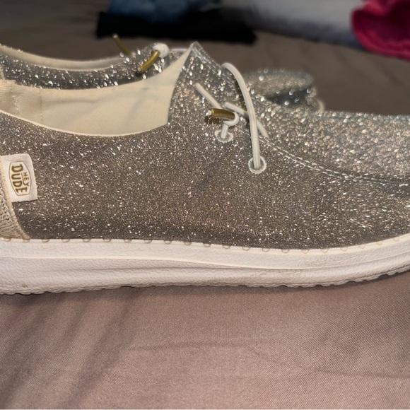 Hey Dude Women's Glitter Silver Slip-On Moccasins - Picture 3 of 8